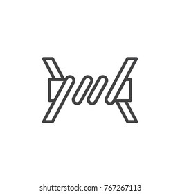 Barbed wire fence line icon, outline vector sign, linear style pictogram isolated on white. Symbol, logo illustration. Editable stroke