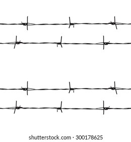 Barbed wire fence on a white background
