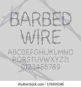 Barbed Wire Font and Numbers, Eps 10 Vector