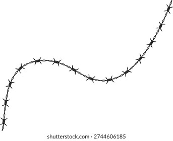 Barbed wire forming a wavy path with smooth, continuous curves and sharp barbs.