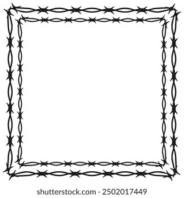 Barbed wire frame. Black sharp lines. Edgy and bold. Vector graphic.