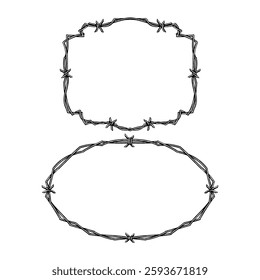 Barbed Wire Frame hand drawing vector isolated on white background.