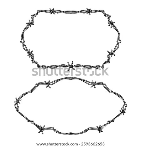Barbed Wire Frame hand drawing vector isolated on white background.