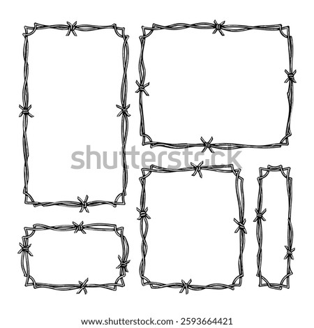 Barbed Wire Frame hand drawing vector isolated on white background.