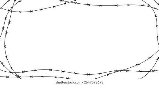 Barbed wire frame for Lent season. Symbolic black and white vector element for pain, sacrifice, or religion themes. Graphic border in sharp minimalist style.