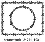 barbed wire frame logo cover album vector logo design retro vintage drawing band metal element