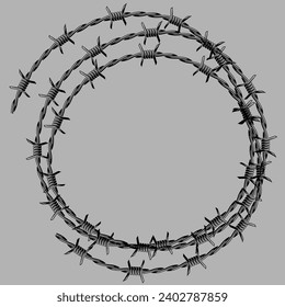 Barbed wire frame. Sharp barbwire border chain.