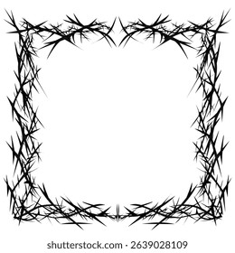 Barbed wire frame with sharp, black thorns in a bold, edgy style—ideal for tattoo art, dark themes, or gothic graphic designs.