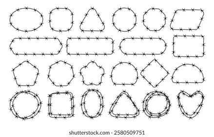 Barbed wire frames. Security zones protection perky lines geometrical shapes and borders dividers recent vector set