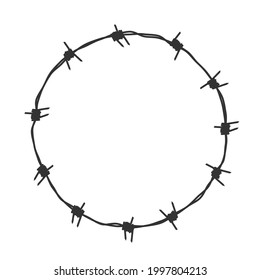 Barbed wire graphic sign. Frame circle from barbed wire. Symbol of not freedom. Vector illustration