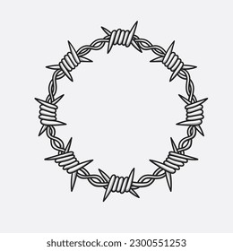 Barbed wire graphic sign. Frame circle from barbed wire. Symbol of not freedom. Vector illustration