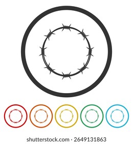 Sinal gráfico de arame farpado. Definir ícones nos botões de círculo de cores