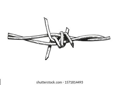 Barbed wire. Hand drawn illustration design template. Monochrome  drawing with a black line on a white background.