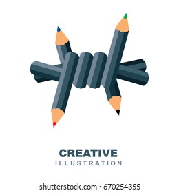 Barbed wire. Hand drawn illustration logo design template.