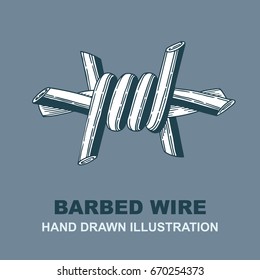 Barbed wire. Hand drawn illustration logo design template.