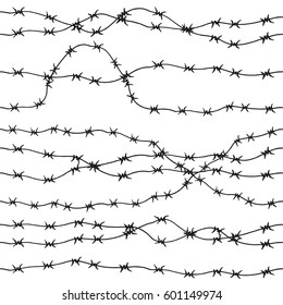 Barbed wire Hand drawn seamless pattern. Endless ornament with black ink doodles on white backdrop. Handdrawn stylish background for fabric, wrapping, packaging paper, wallpaper