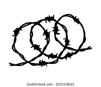 Сoil of barbed wire. Hand drawn vector illustration in sketch style. Design element for military, security, prison, slavery concepts