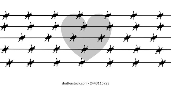 Barbed wire and heart. Heart behind barbed wire. Flat style. Vector icon