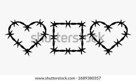 Barbed Wire Heart and Square Shapes on a White Background