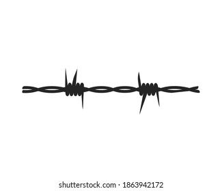 Barbed wire. Horizontal silhouette, black. Sharp, protection, fencing. Vector element on an isolated white background.