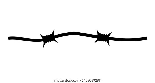 Icono de alambre de púas. Silueta negra. Vista lateral delantera horizontal. Ilustración gráfica plana vectorial simple. Objeto aislado sobre un fondo blanco. Aislar.