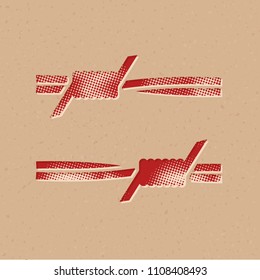 Barbed wire icon in halftone style. Grunge background vector illustration.