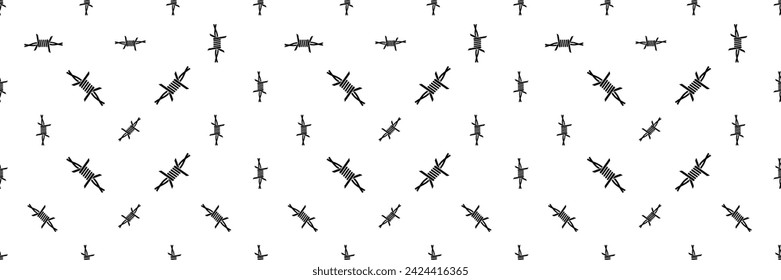 Barbed Wire Icon Seamless Pattern, Sharp Barbed Wire Vector Art Illustration