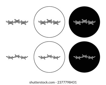 Barbed wire icon set in black color. Fence barbwire wire vector icon for ui designs.
