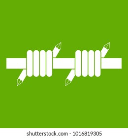Barbed wire icon white isolated on green background. Vector illustration