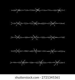 Ilustración de alambre de púas aislado sobre un fondo blanco, que simboliza la restricción, la seguridad, el peligro y los límites en un estilo de arte lineal minimalista.