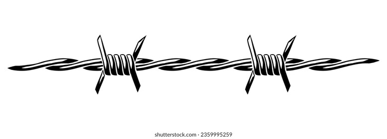 Barbed wire illustration. Sharp barbwire border chain.