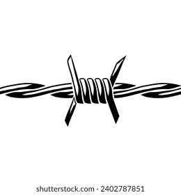 Barbed wire illustration. Sharp barbwire border chain.