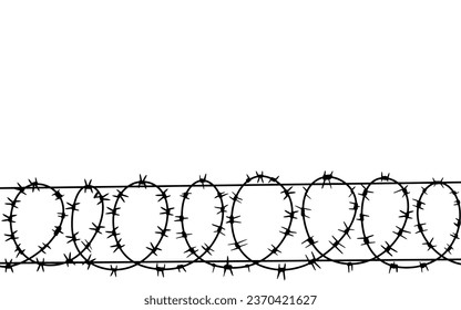 Barbed Wire Isolated on White. Wired Border of Prison or War Zone.