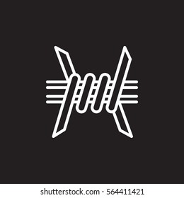 Barbed Wire line icon, outline vector sign, linear white pictogram isolated on black. Symbol, logo illustration