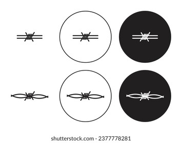 Barbed wire line icon set. Fence barbwire wire icon in black color for ui designs.