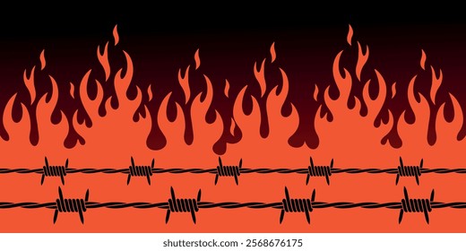 Barbed wire logo. Isolated barbed wire on white background. Fire flame
