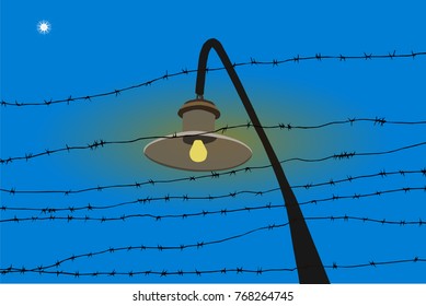 barbed wire and a night lamp 