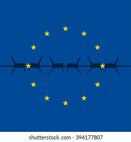 barbed wire on european union flag