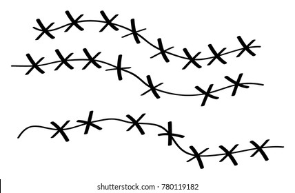 Barbed wire on a white background.