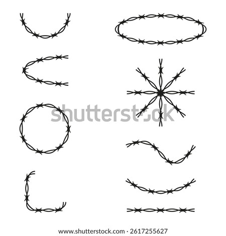 Barbed wire ornament. Protection wire shape. Dangerous vector pattern. Sharp curved element.