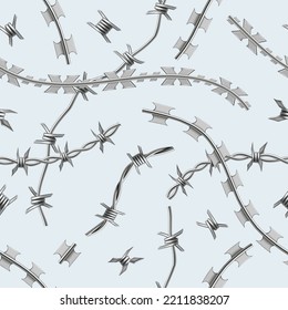 Barbed wire pattern. Barriers for prisons steel seamless templates decent realistic illustrations