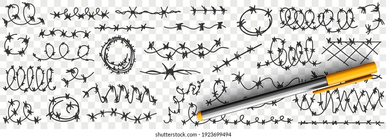 Barbed wire in prison doodle set