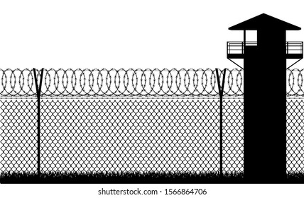Barbed wire prison fence vector illustration