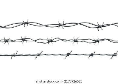 Barbed wire. Protective boundary. Protection concept design. Vector fence seamless illustration isolated on white