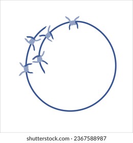 Barbed wire ring fence border illustration. Round frame with sharp thorns of barbwire barrier zone. Protection and security concept. Vector illustration.
