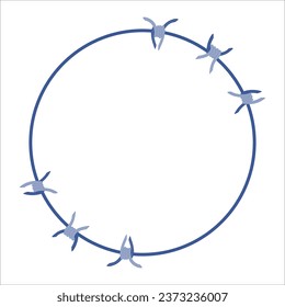 Barbed wire ring fence border illustration. Round frame with sharp thorns of barbwire barrier zone. Protection and security concept. Vector illustration.