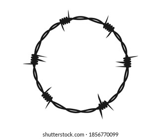 Barbed wire. Round wreath, silhouette. Vector element on an isolated white background.