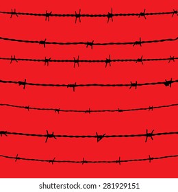 Barbed wire seamless background. Vector fence illustration isolated. Protection concept design.