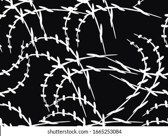 Barbed wire seamless pattern black and white color. Vector illustration