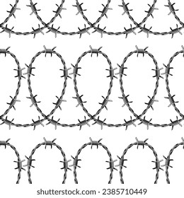 Barbed wire seamless pattern. Sharp barbwire border chain.